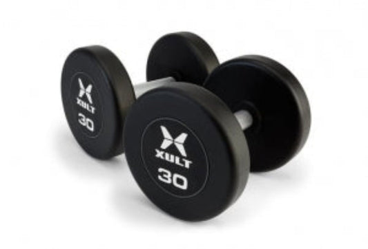 Johnson Health Tech XULT Rubber Hex Dumbbell Pairs and Sets - XULT Rubber Hex Dumbbell Pair in Black, 70 lb. - XT-070RBR-HEX