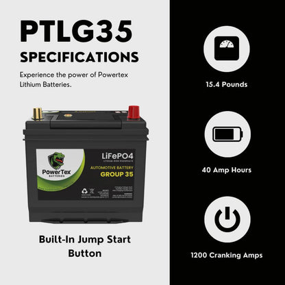 PowerTex 2004 Infiniti FX35 Car Battery BCI Group 35 / Q85 Lithium LiFePO4 Automotive Battery - PTLG35-78