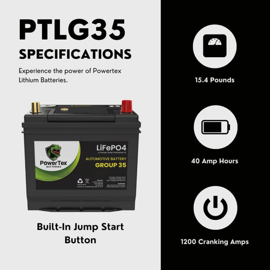 PowerTex 2015 Nissan Sentra Car Battery BCI Group 35 / Q85 Lithium LiFePO4 Automotive Battery - PTLG35-276
