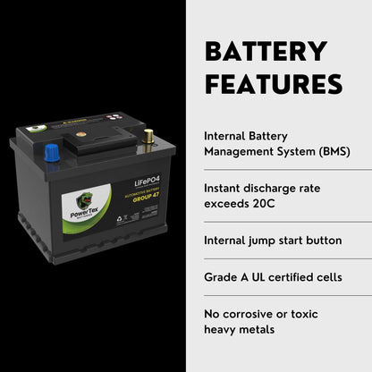PowerTex 2011 Mini Cooper Car Battery BCI Group 47 H5 Lithium LiFePO4 Replacement Automotive Battery - PTLG47-457