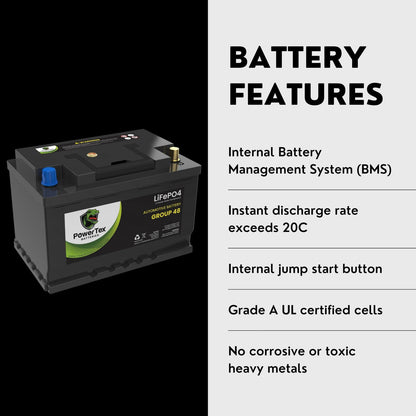 2022 Infiniti QX60 V6 3.5L Replacement Car Battery BCI Group 48 Lithium LiFePO4 Automotive Powertex Battery