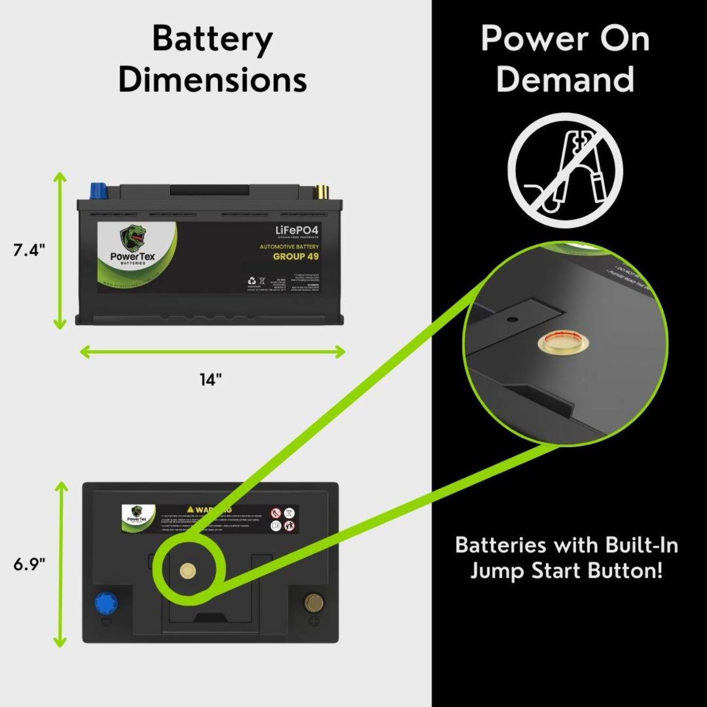 PowerTex 2010 Aston Martin V12 Vantage Car Battery BCI Group 49 / H8 Replacement Lithium LiFePO4 Automotive Battery - PTLG49-41