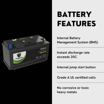 PowerTex 2009 Audi S6 Car Battery BCI Group 49 / H8 Replacement Lithium LiFePO4 Automotive Battery - PTLG49-290