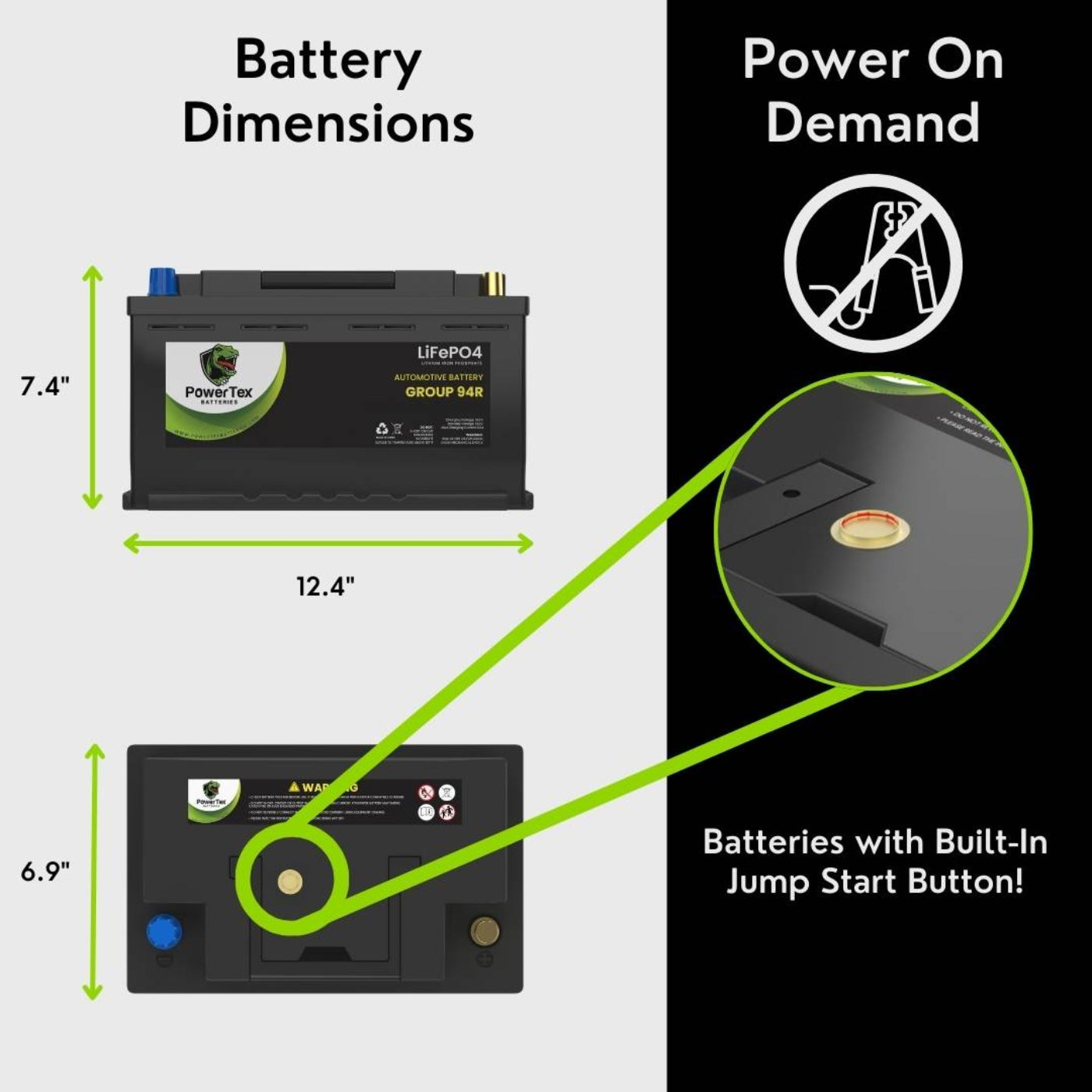 PowerTex 2012 Audi A5 Car Battery BCI Group 94R / H7 Lithium LiFePO4 Automotive Battery - PTLG94R-203