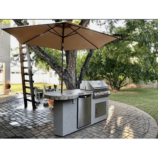 Kokomo Maui 7'6" BBQ Island With 33" Round Bar on one end Led Lights and Built In BBQ - MAUI-LP