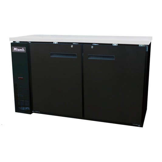 Migali  60.8” Refrigerated Back Bar Cabinet (2) Hinged Solid Door 15.8 Cu Ft - C-BB60-HC