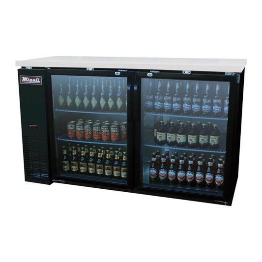 Migali  60.8” Refrigerated Back Bar Cabinet (2) Hinged Glass Doors 15.8 Cu Ft - C-BB60G-HC