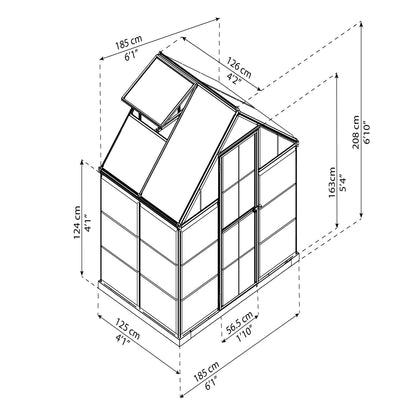 Palram - Canopia | 6x4 Ft Hybrid Greenhouse Kit - Gray With 0.8mm Polycarbonate Glazing - HG5504Y
