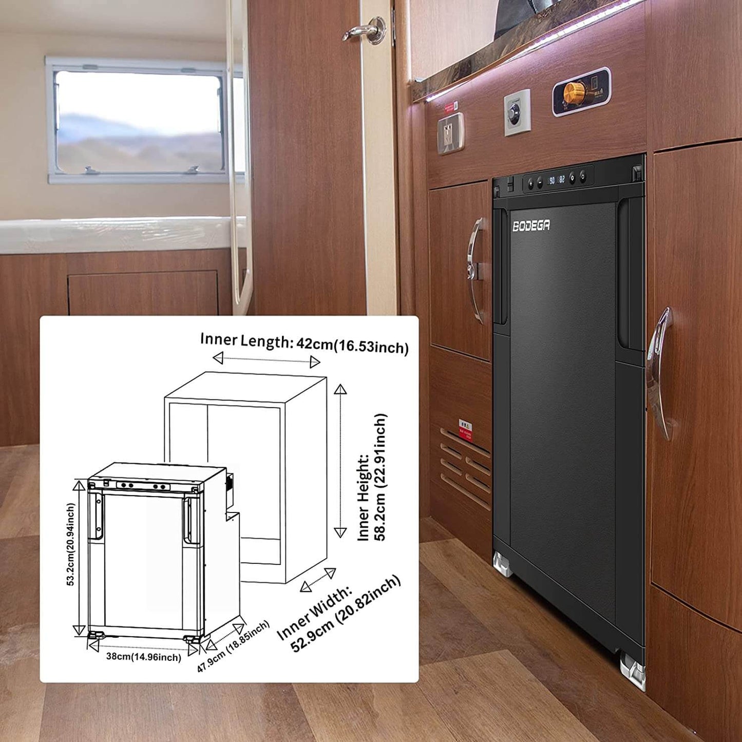 BODEGA 12 Volt RV Refrigerator 45L/1.6cu.ft RV Fridge and Freezer