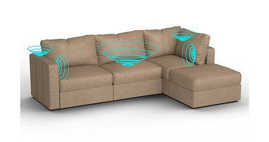 Lovesac – 4 Seats + 5 Sides Combed Chenille &amp; Standard Foam with 6 Speaker Immersive Sound + Charge System – Taupe - SKU_1772863382704_754